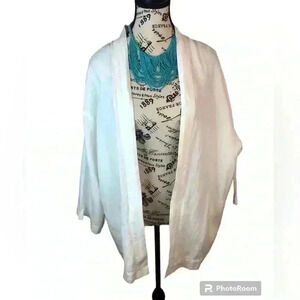 Pure Jill Linen Women’s XLP White Linen Open Front Blazer Jacket Pockets